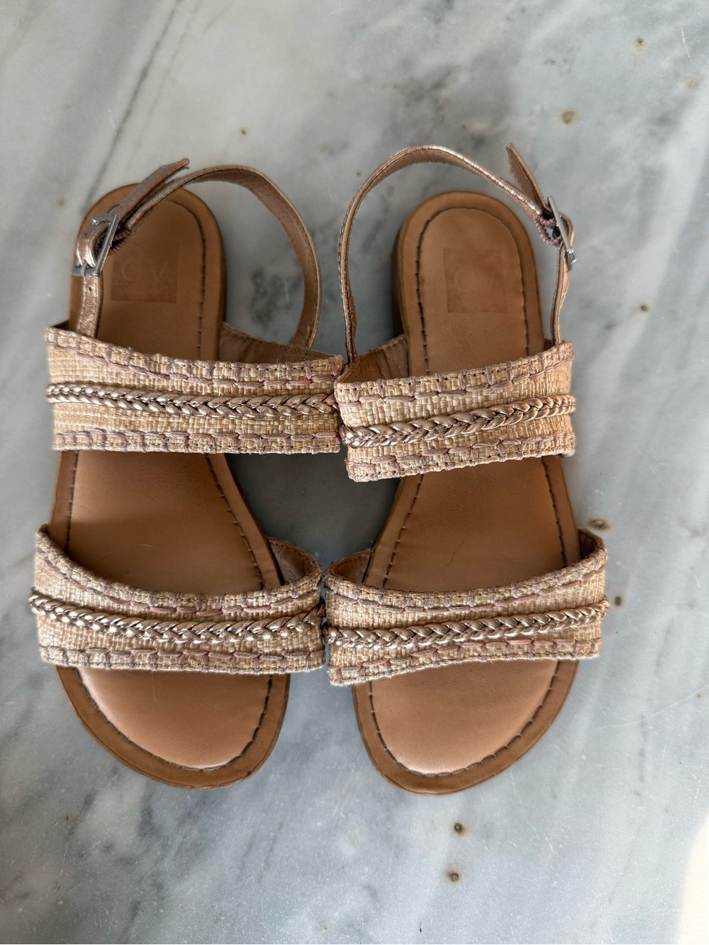 Dolce Vita Girls' Metallic Beige Braided Strap Sandals